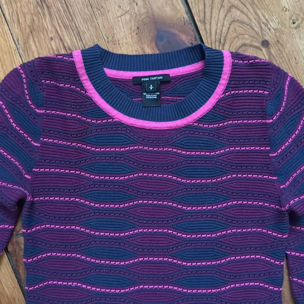 Pink Tartan blue and pink sweater sz S - Picture 3 of 10